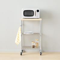 Carrito de 3 niveles con ruedas para microondas, 53.34cm x 38.1cm x 93.22cm (LxWxH), Madera/Cromado, 2 estantes - details 3