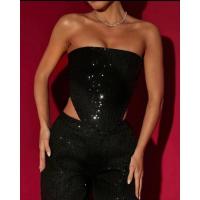 Conjunto de Denim con Lentejuelas BKQU Pantalones de Pierna Ancha y Top de Tanque con Corset sin Correas para Mujeres Outfit de Fiesta de Lujo para Clubes - details 44