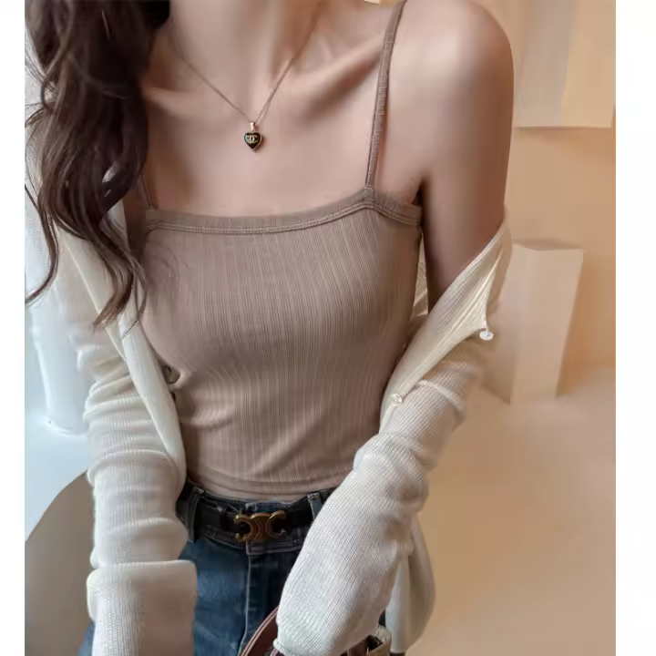 Novedad de verano, camisola Sexy con tirantes finos Lyocell Tencel para mujer, ropa de abrigo corta de Color sólido para mujer - 1