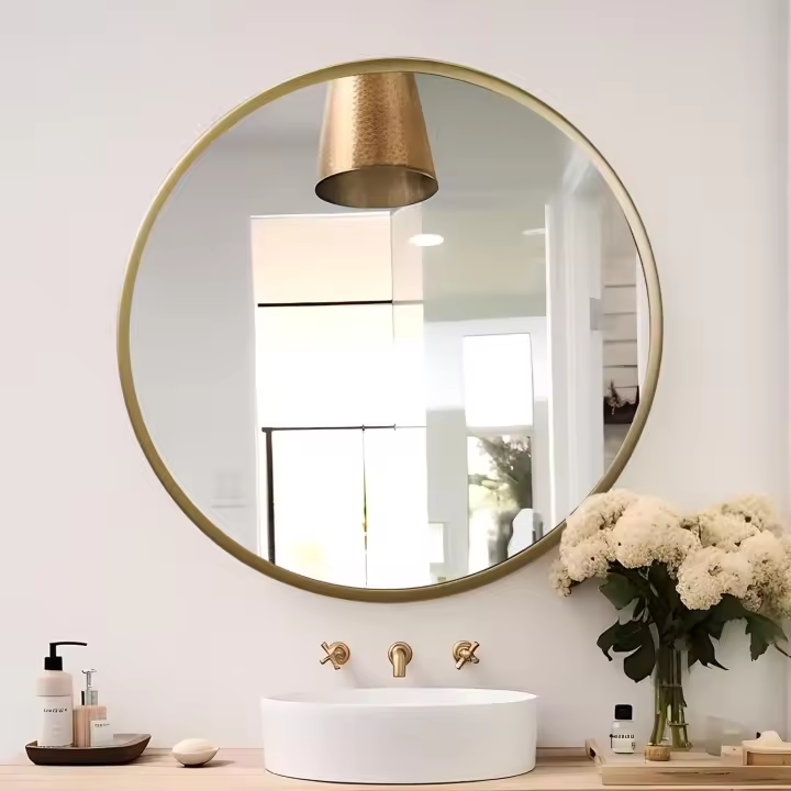 ZENMAG Espejo Redondo, Espejo de Pared con Marco de Metal de 50 x 50 cm, Espejo de baño Grande, Espejo de Pared Colgante Circular, Espejo de Pared Negro para decoración de Sala de Estar - 1