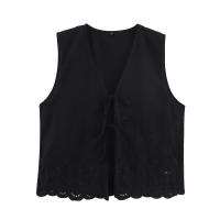 ZOCI- novedad de verano, camiseta sin mangas de mezcla de lino con bordado hueco resistente a la moda para mujer - details 1