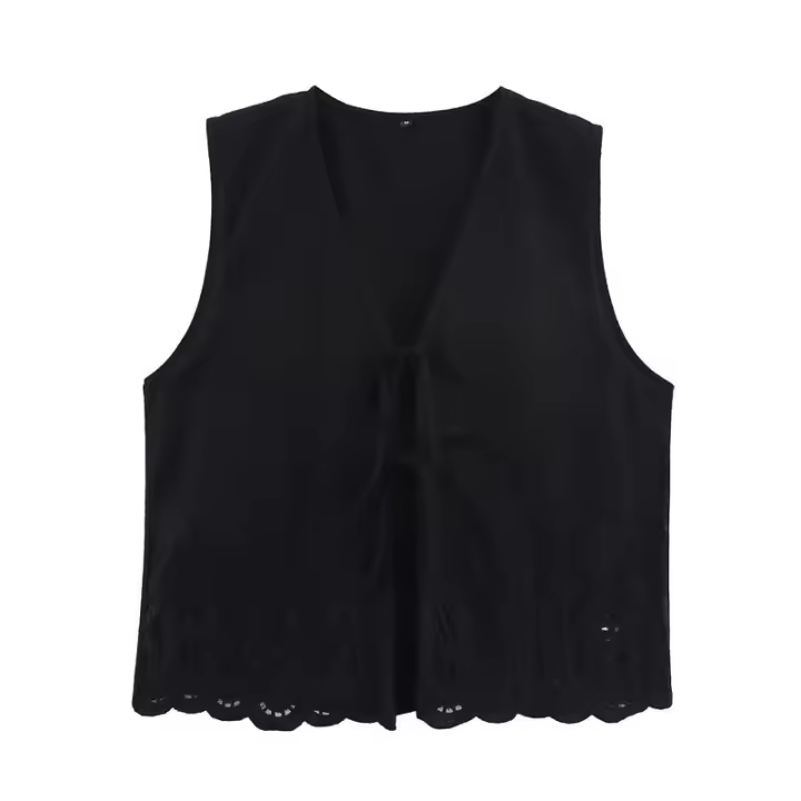 ZOCI- novedad de verano, camiseta sin mangas de mezcla de lino con bordado hueco resistente a la moda para mujer - 1