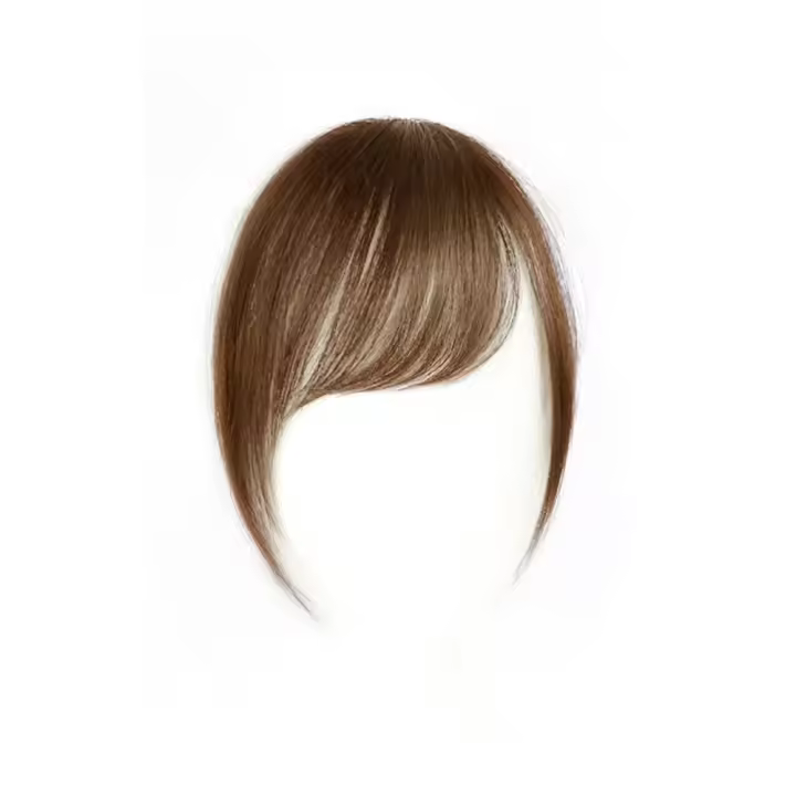 Flequillo oblicuo, cabello humano Natural, flequillo lateral, peluca recta, extensión de cabello con Clip en marrón, flecos frontales invisibles para mujeres - 1
