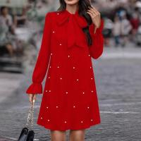Vestido de color sólido de manga larga con cuentas de uñas con cordones para mujer de principios de primavera - details 2