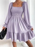 Vestido elegante de manga larga con cuello liso y volantes para mujer - details 20