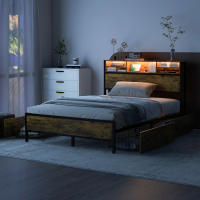 Cama Plana LED con Carga USB Diseño de Almacenamiento para Adultos y Jóvenes Metal Marrón - details 0