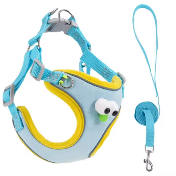 Arnés para perro de dibujos animados, chaleco con ojos grandes, correas de pecho transpirables para gato, reflectantes con cuerda de tracción, juego de arnés y correa para perro - 1