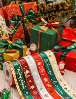 Cinta de Navidad para envolver regalos, decoración de pasteles, caja de regalo de flores, cinta d iy - details 2