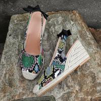 Patrón de piel de serpiente europea y americana, sandalias de cáñamo con tacón de cuña, bolsa de verano para mujer, sandalias vacías traseras de cabeza, zapatos de mujer de tacón alto de gran tamaño - details 5