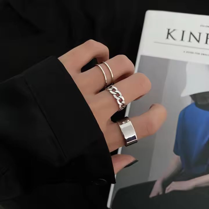Anillos Geométricos de Metal Punk Juego de Anillos Abiertos Curvados Dorados para Mujeres y Hombres - 1