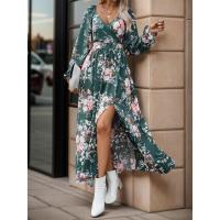 Vestidos elegantes de moda con cuello en V y mangas primavera otoño nuevo vestido largo estético con flores para mujeres calientes - details 19