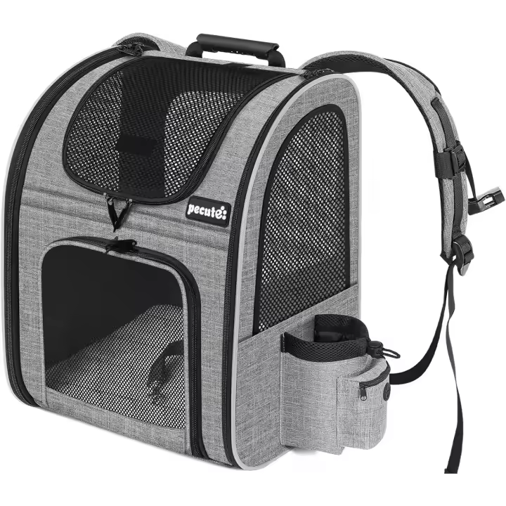 Pecute Transportin Mochila para Mascotas con Ventana de Malla, Bolsa portátil y Plegable para Gatos, Bolsa Transpirable y Ligera para Perros, Tela Oxford Impermeable con Gran Espacio Antideslizante - 1