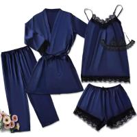 Conjunto de Pijama de Satén para Mujeres Ouwu Lencería Sexy Rosa, Toalla de Baño Floral, Vestido de Noche de Seda, Pantalones Política de Devolución - details 7
