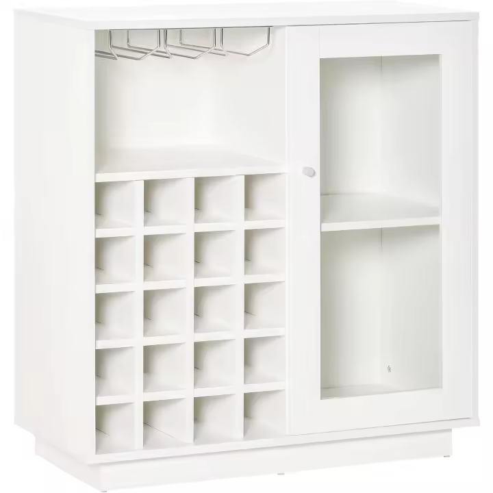 para 20 Botellas Armario Auxiliar con 1 Puerta de Cristal Estantes y Soporte de Copas de Vino - 1