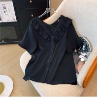 NOVEDAD DE VERANO 2024, camisa de gasa de talla grande con cuello de muñeca de color sólido, top sencillo para ir al trabajo, ropa holgada y cómoda para el hogar - details 4