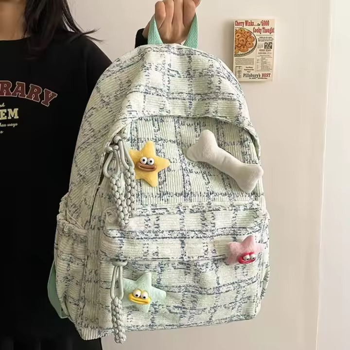 Mochila, cartera, campus, cuadros, estudiantes de secundaria, viajes, mochila, literatura, fresco y dulce, pana - 1