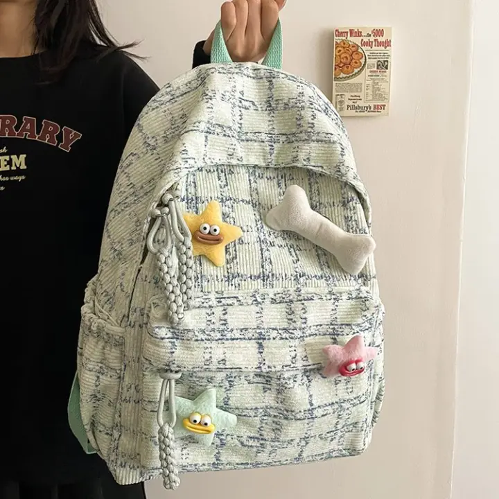 Mochila, cartera, campus, cuadros, estudiantes de secundaria, viajes, mochila, literatura, fresco y dulce, pana - 1