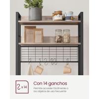 Estantería para Panadería con Toma de Corriente, Soporte de Microondas, Estantería de Cocina, Alambre de Metal, 14 Ganchos, 40 x 80 x 170 cm, Marrón Rústico y Negro - details 44