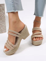 Sandalias de Cuña de Cuerda de Cáñamo Tejido de Europa y América Talla Grande, Suela Gruesa, Abreta, Frescas para Mujeres - details 4