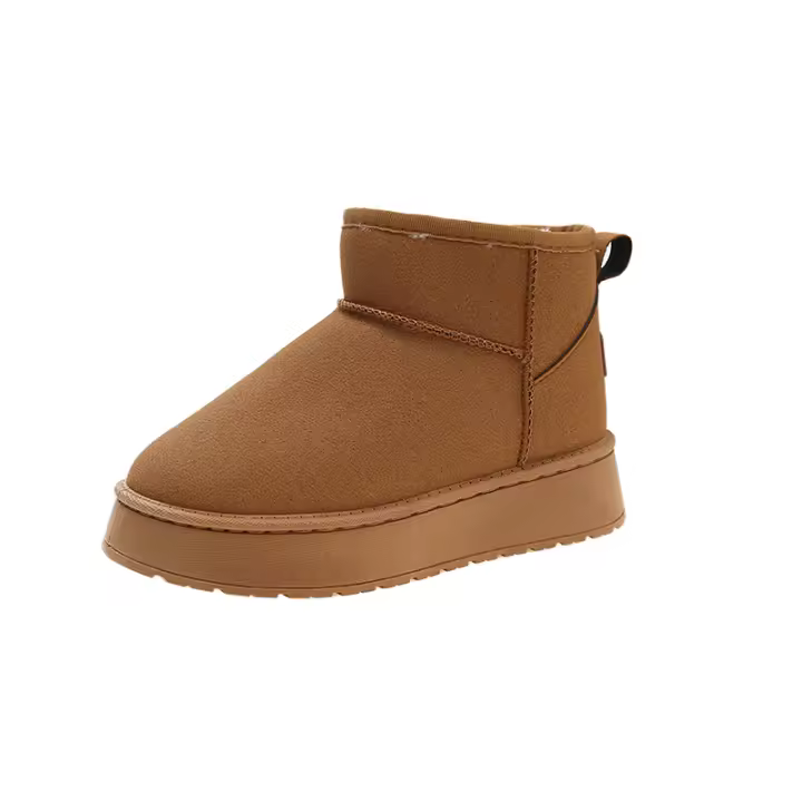 Zapatos informales cálidos de nieve de felpa corta para mujer, botas de gamuza con parte inferior plana, invierno, 2023 - 1
