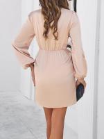 Vestido corto de manga larga con cuello en V para mujer, prenda de diseñador elegante, color sólido, novedad de primavera 2025 - details 15