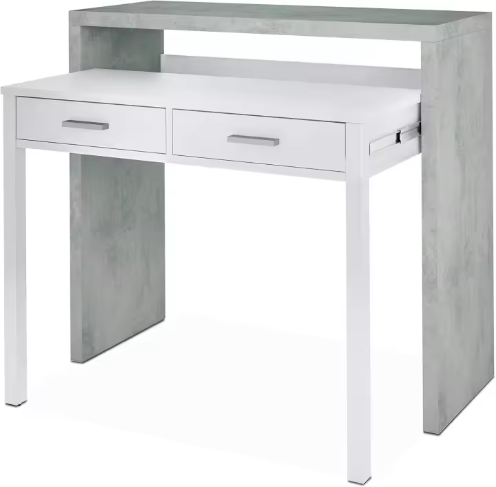 Mesa Escritorio Extensible, Mesa Estudio, Consola, Color Blanco Artik y Roble Canadiense, Medidas: 98,5 cm (Largo) x 36-70 cm (Fondo) x 87,5 cm (Alto) - 1