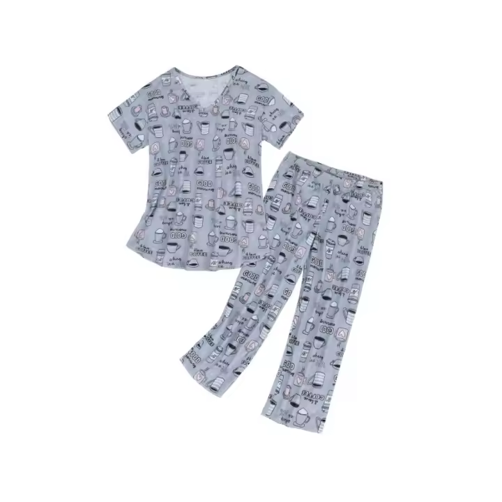 Conjunto de pantalones cortos de manga corta Conjunto de ropa de estar de punto de algodón Conjunto de pijamas de mujer de talla grande - 1