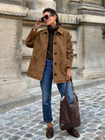 Chaqueta de ante con cuello marrón para mujer, abrigo holgado y grueso de media a larga, moda de invierno, 2024 - details 3