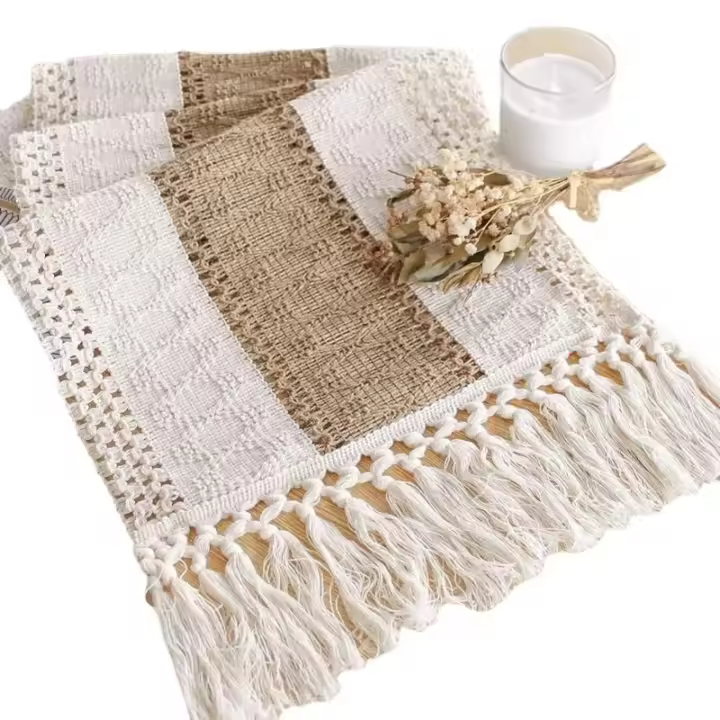 Bandera de Mesa Bohemia, Bandera de Mesa Rústica de Granja para Decoración de Hogar, 72 pulgadas de largo, borla anudada, mesa de café de pie de TV de salón mesa larga Paño - 1