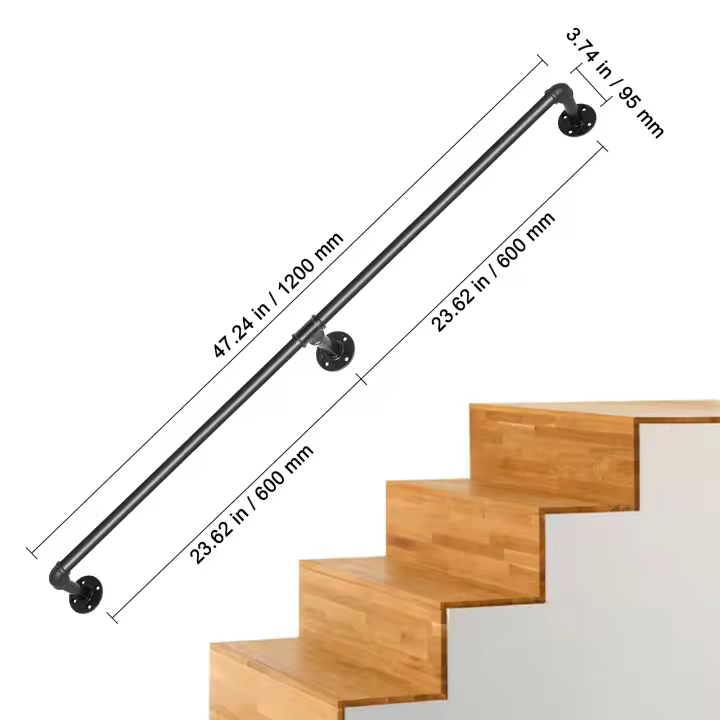 SucceBuy Pasamanos de escalera de tubo, acero al carbono, soporte industrial para montaje en pared, esquina redonda para uso interior y exterior - 1