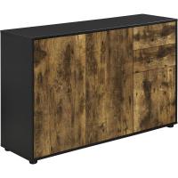 74 x 117 x 36 cm - con 2 Cajones y 3 Puertas - Organizador de Oficina - Aparador - Cajonera Multiusos - Mueble Auxiliar - Efecto Roble Oscuro - Negro - details 0