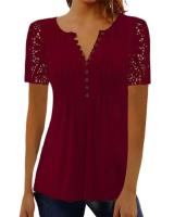 Verano primavera nueva mujer suelta y cómoda Casual cuello en V blusa estampada ral camisa de moda de manga corta - details 3
