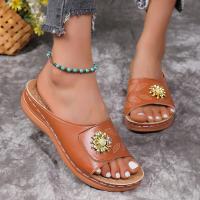 Sandalias casuales de verano para mujer, nuevas, con plataforma, flores, punta abierta, talla grande, cosidas y huecas - details 3