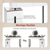 LED Ajustable y Espejo, Maquillaje con Tablero Vidrio Reforzado y Cajonera, Montaje Flexible, 100x40 cm, Mesa Mara y Metal, Blanco+Negro, MB6110wsz - details 3