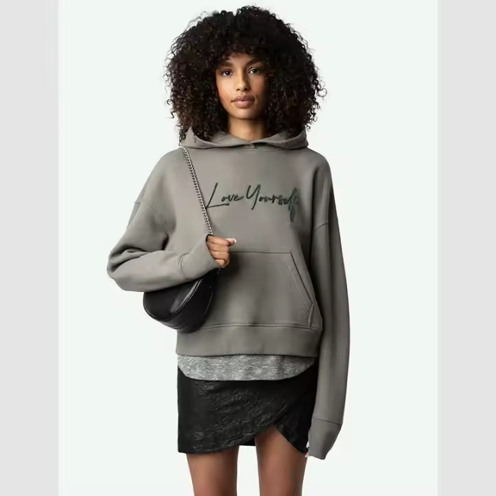 Invierno Nuevo Nicho Francés ZV Letra Flocado Caliente Diamante Polar Algodón Europeo Hermoso Suéter Con Capucha Para Mujer - 1