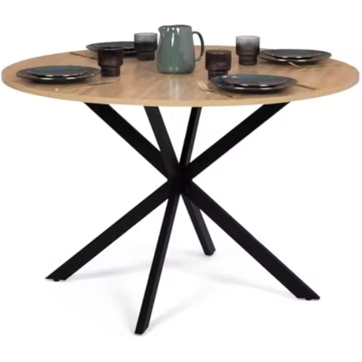 Mesa de comedor redonda para 4-6 personas, patas en forma de araña, madera y negro - 1