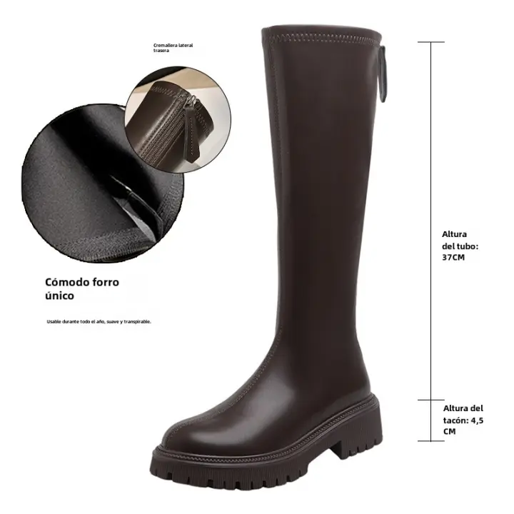 Botas ajustadas marrones de estilo británico de realce interior versátil de suela gruesa Botas de caballero - 1