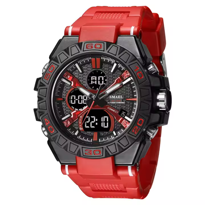 Reloj Deportivo para Hombres SMAEL Modelo SL-8071 con Doble Pantalla Movimiento de Cuarzo Resistente al Agua 50M Material TPU+Plástico Correa de 250mm - 1