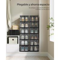 Juego de Organizadores de Zapatos 12 Cajas Apilables, 2 Zapateros Plegables y Portátiles, Hasta Talla 46, Montaje en 60s, Transparente y Blanco - details 18
