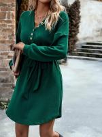 Vestido Corto de Crochet para Mujer Cuello en V, Color Sólido, Moda Casual, Prenda Única de Punto - details 28