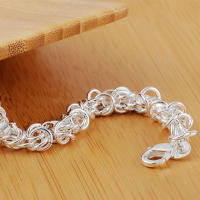 Pulsera de cadena trenzada plateada, accesorio de moda para hombre y mujer, hecho en China. - details 3