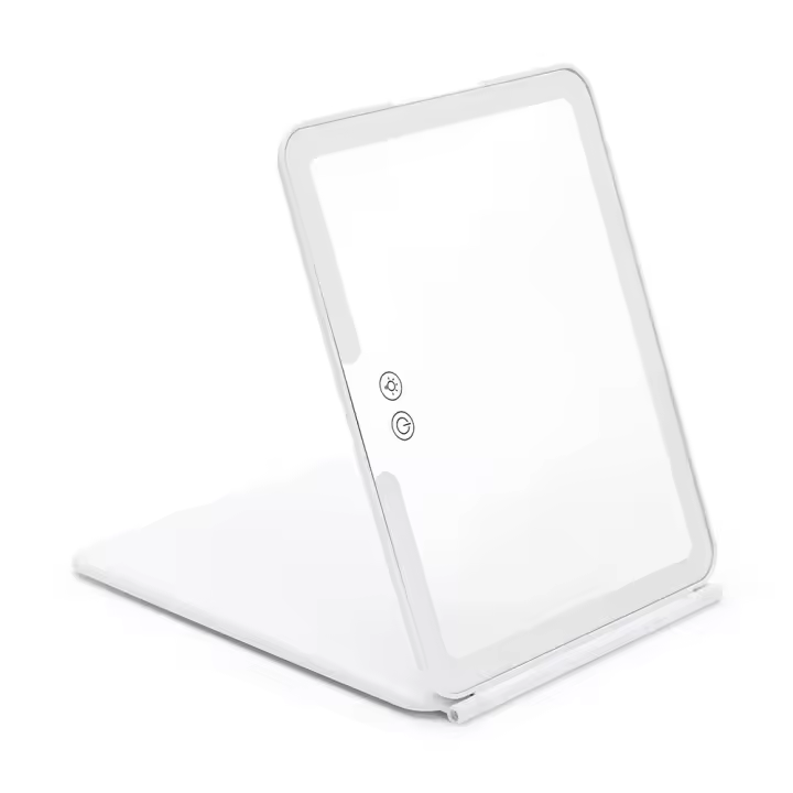 Espejo de Maquillaje Plegable de Viaje, Recargable de 1800 mAh, Portátil Iluminado con Espejo de Aumento de 10x, 3 Colores Regulables, Espejo Cosmético Ultrafino con Luces (Blanco) - 1