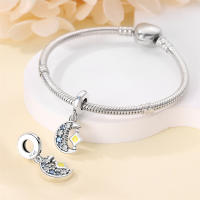 Cuentas de Colgante de Luna y Estrella de Zirconio Azul de Plata Esterlina 925 Apto para Joyería Original de Pulsera de Plata 925 - details 2