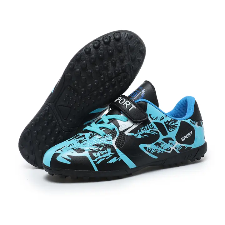 Zapatos de tacos de fútbol para niños y niñas, calzado atlético para exteriores, interiores, suelo firme, azul - 1