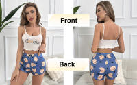 Conjunto de pijama para mujer, Tops blancos con cuello Halter y pantalones cortos azules, ropa de dormir para el hogar, traje para dormir - details 5