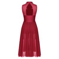 Elegante Traje de Patinaje de Hielo para Mujeres Leotardo de Ballet de Malla Transparente sin Mangas Traje de Baile Lírico Contemporáneo - details 19