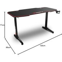 Mesa Gaming con Tablero con Acabado en Fibra de Carbono Cubierto por una Alfombrilla Full Size, Soporte para Tazas y Auriculares, Patas Regulables, Color Negro - details 9