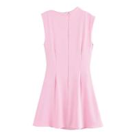 Vestido corto de verano rosa simplicidad con cuello redondo material de poliéster moda para mujer - details 2