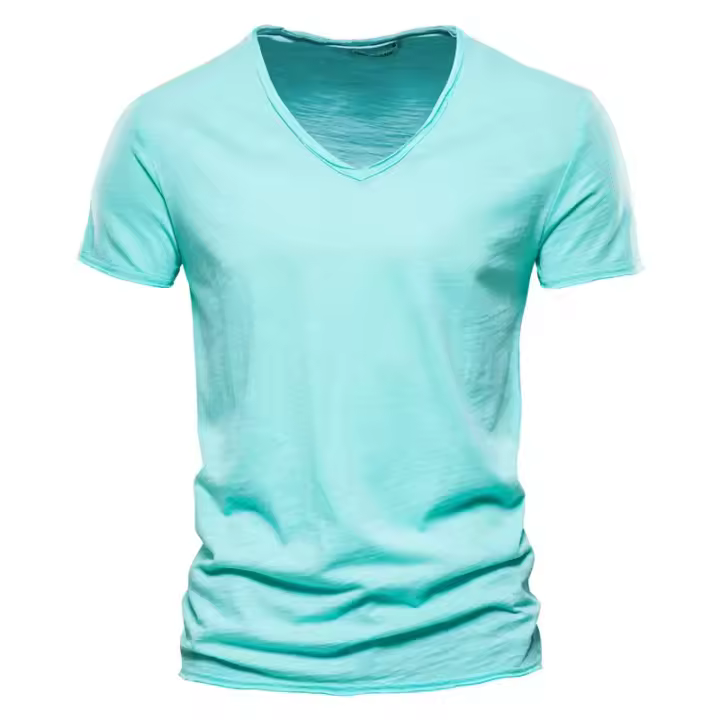 Camiseta de algodón para hombre, camisetas sólidas ajustadas con diseño de moda con cuello en V, camisetas para hombre, camisetas de manga corta para hombre - 1