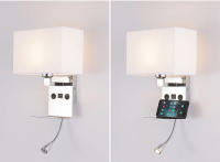 Lámpara de pared minimalista para mesita de noche, lámpara de lectura con interruptor, soporte para teléfono móvil, luces de pared recargables para habitación de hotel y dormitorio - details 7